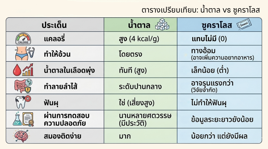 ซูคราโลส-ตารางเปรียบเทียบ น้ำตาล vs ซูคราโลส
