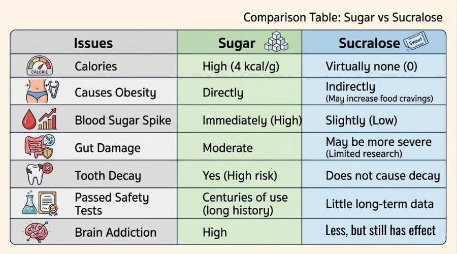 Sucralose-Comparison Table: Sugar vs Sucralose